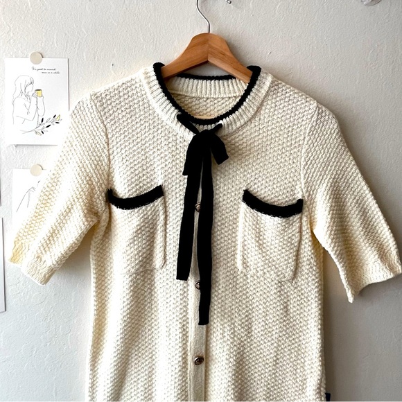 Women’s Creamy white knitted dress, Chanel style, with pockets - Picture 4 of 7